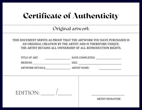 Editable Certificate Of Authenticity Template Authenticity Etsy