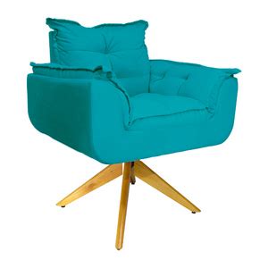 Poltrona Decorativa Opala P S Girat Rio De Madeira Suede Azul Turquesa