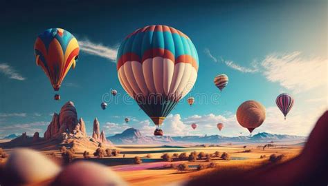 Hot Air Balloon Fly In Sky With Sunlight Stock Illustration Illustration Of Goreme Cappadocia