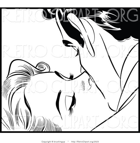 Vector Retro Clipart Of A Black And White Pop Art Couple Kissing By 8vhhsi Clipart Suggest