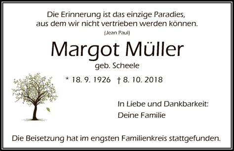 Traueranzeigen Von Margot M Ller Trauer Hna De