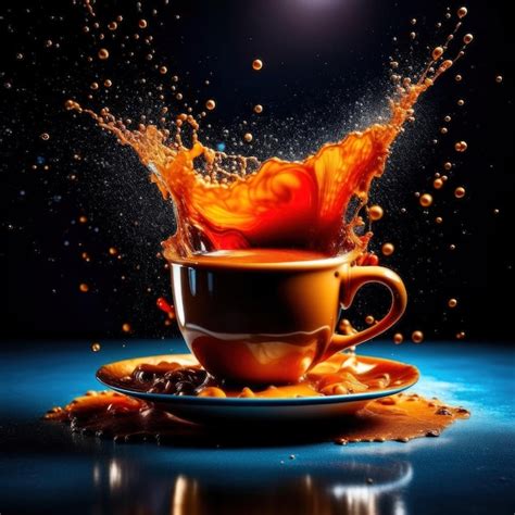 Premium Ai Image A Cup Of Coffee With Splashes Of Orange Juice On A