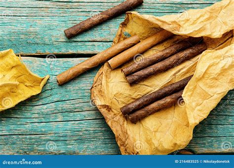 Charutos De Grupo E Folhas De Cigarro Imagem De Stock Imagem De Folha