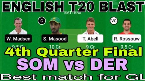 SOM Vs DER Dream11 Prediction SOM Vs DER Dream11 Team I Pitch Report