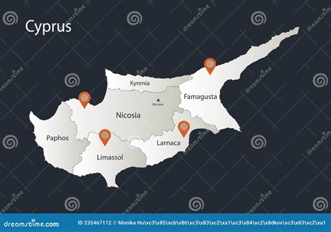 Cyprus Map Infographics Flat Design Colors Snow White With Names Of