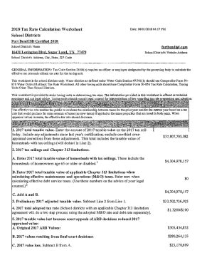 Fillable Online 2018 Tax Rate Calculation Worksheet Date 08 01 2018 04