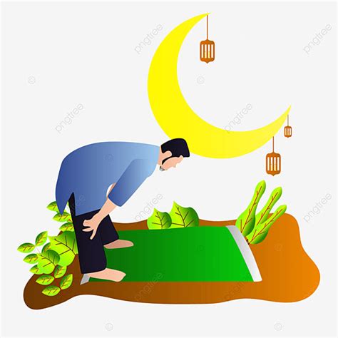 Vector Illustration Of Prayers Sholat Islamic Muslim In Ruku Position