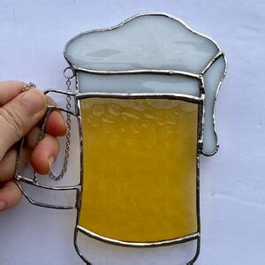 Stained Glass Suncatcher Beer Mug Hanging From Silver Steel Chain Etsy