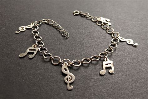 Vintage Sterling Silver Music Notes And Treble Clef Charm Bracelet