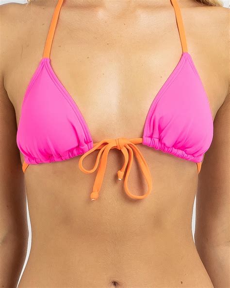 Shop Topanga Splice Sliding Triangle Bikini Top In Pink Orange Fast