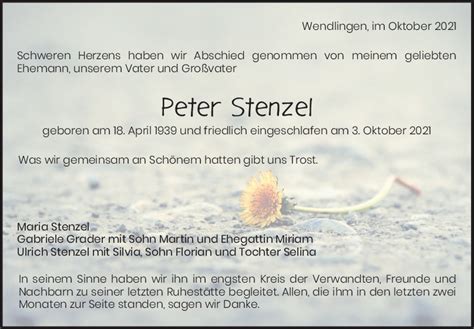 Trauer Peter Stenzel 16 10 2021 Teckbote Trauerportal