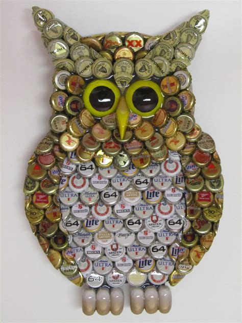 Owl Wall Art With Metal Bottle Cap Owl Sculpture With Mixed Beer