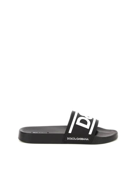 Dolce And Gabbana Logo Rubber Slides In Black White For Men Lyst