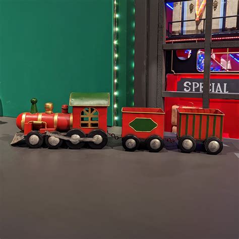 Train de Noël en métal 58 cm Wagons de marchandise Déco de Noël