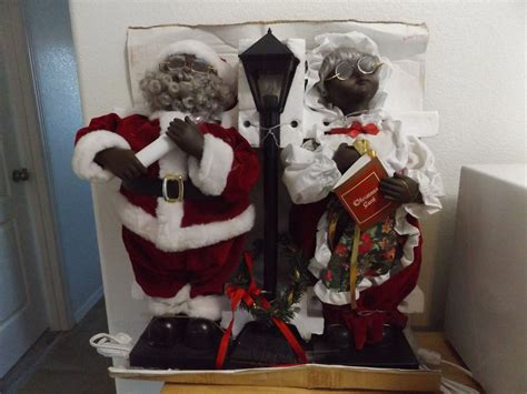 Vintage African American Animated Mr And Mrs Santa Claus Christmas