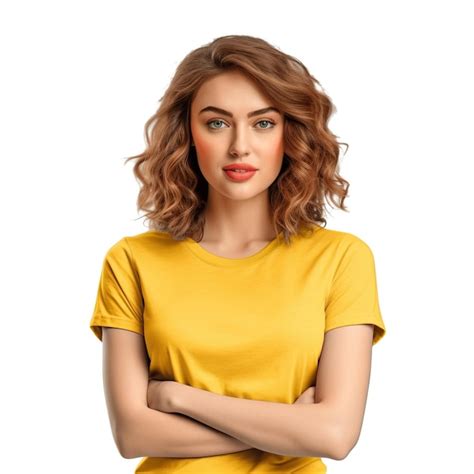 Premium Photo A Woman In A Yellow Shirt With The Word Love On It