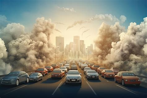 Premium AI Image | Car traffic on the road with pollution in the city ...