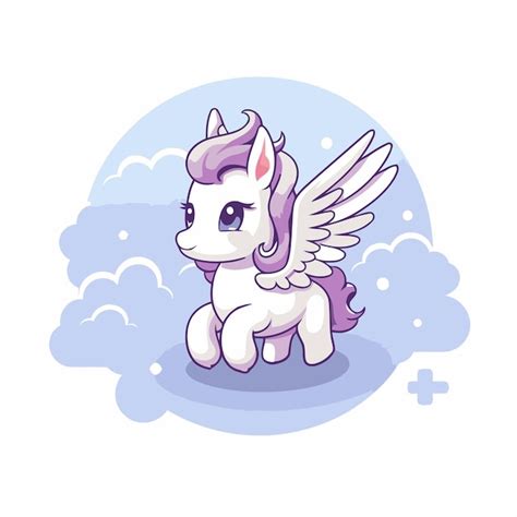 Lindo Unicornio De Dibujos Animados Con Alas Y Nubes Ilustraci N