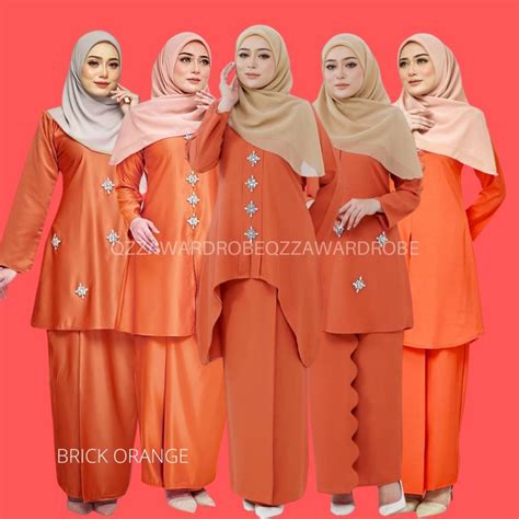 Brick Burn Orange Plain Basic Diamond Series Kurung Moden Riau