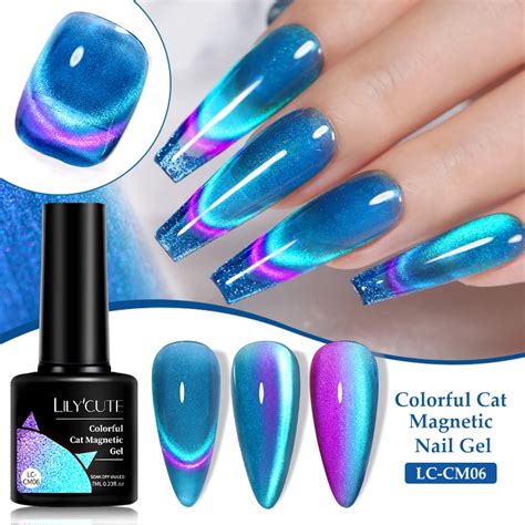 LILYCUTE 7ml Sparkling Rainbow Cat Magnetic Gel Nail Polish Blue Purple