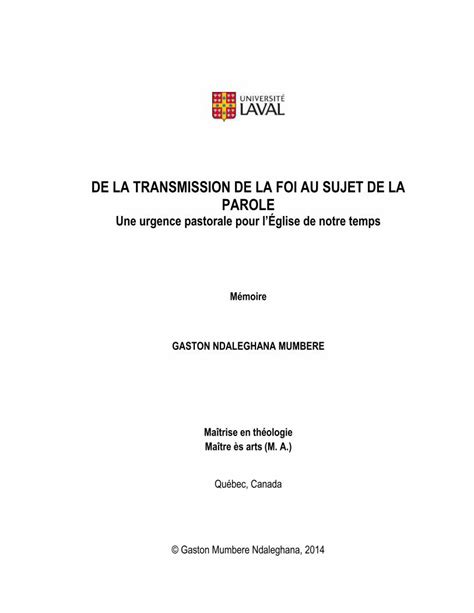 Pdf De La Transmission De La Foi Au Sujet De La Parole Une