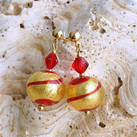 Rumba Rouge Boucles D Oreilles Rouge Et Or Bijou En Veritable Verre