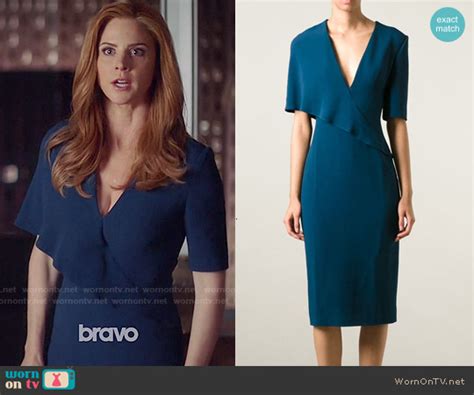 Wornontv Donna’s Blue Overlay Dress On Suits Sarah Rafferty Clothes And Wardrobe From Tv