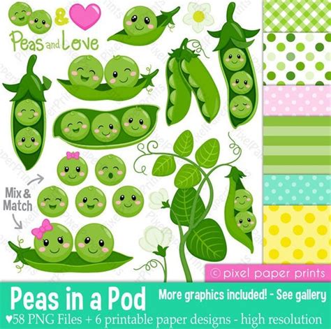 Peas in a Pod Clipart - Clip Art and Digital paper set by Pixel Paper Prints | Catch My Party