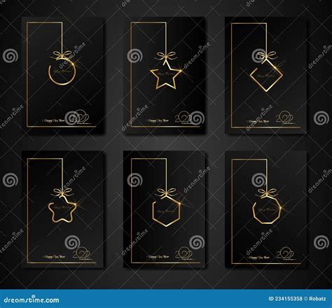 Set Cards 2022 Glücklich Neues Jahr Gold Textur Golden Luxus Schwarz