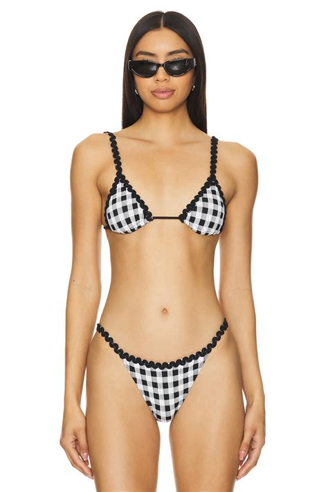 Leslie Amon Zita Bikini Top In Black White Gingham REVOLVE