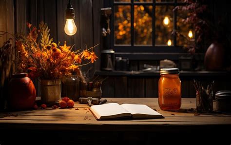 Premium AI Image | a book on a table with a jar of honey and flowers.