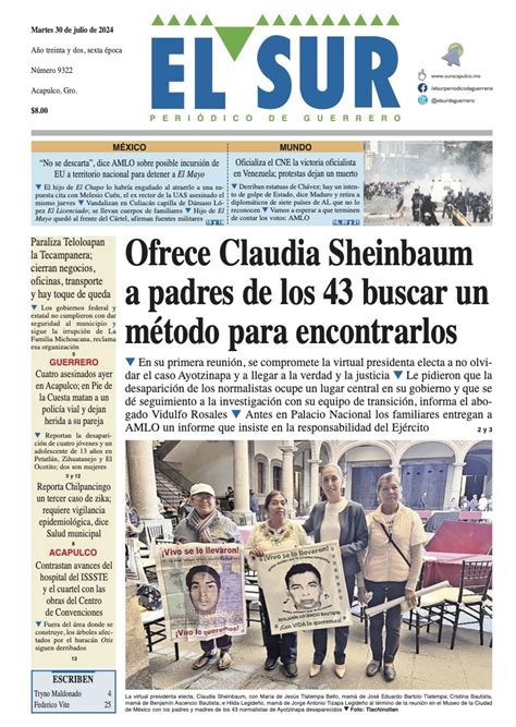 El Sur Peri Dico De Guerrero Portada De Este De Julio De El