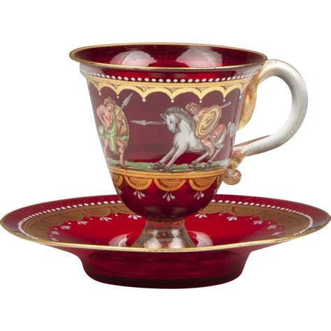 Offered For Sale Is A Beautiful Early 20th Century Murano Venetian Ruby Glass Cup And Saucer