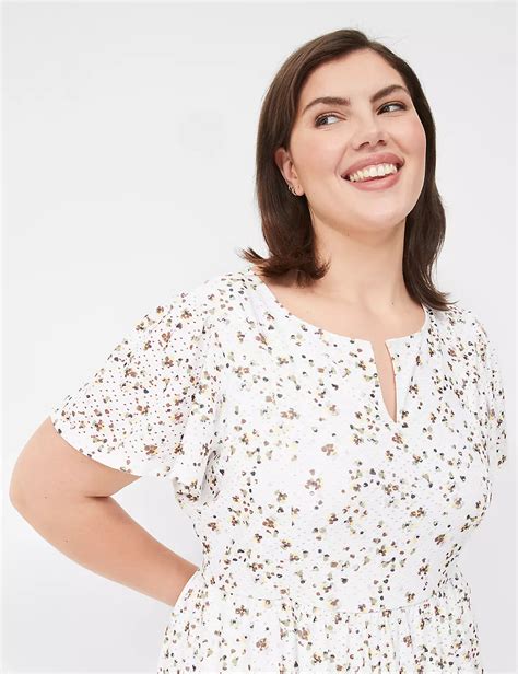 Split Crew Neck Tiered Knit Eyelet Dress Lanebryant