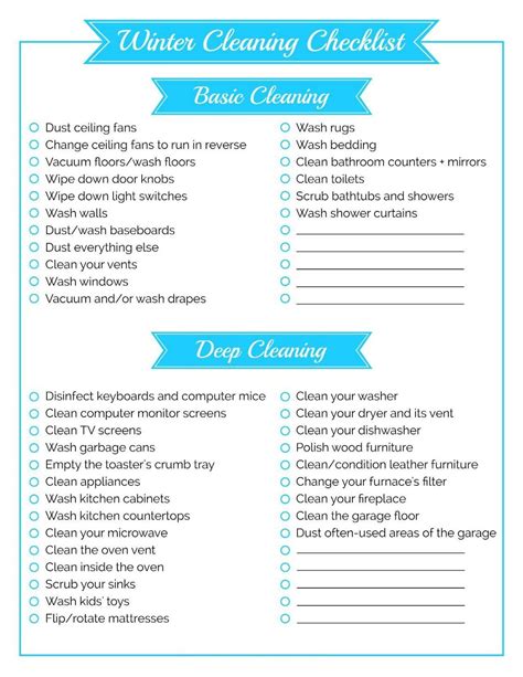 Winter Cleaning Checklist Free Printable