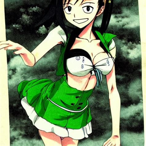 Krea Ai Anime Girl Green Dress Flying One Piece By Ei