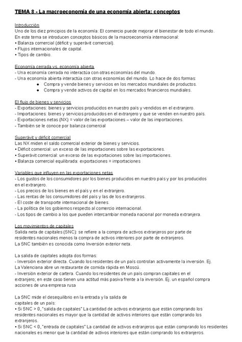 Tema La Macroeconom A De Una Econom A Abierta Conceptos Tema