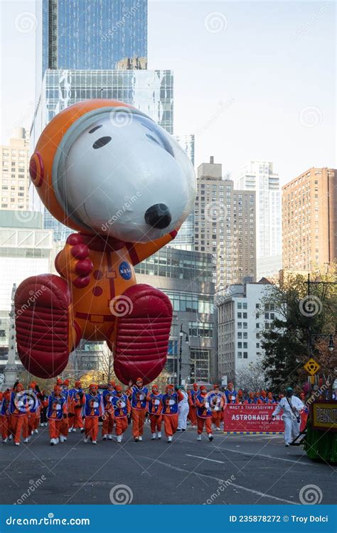 Snoopy Balloon Floats In The Air During The Annual Macy`s Thanksgiving Day Parade Along Avenue