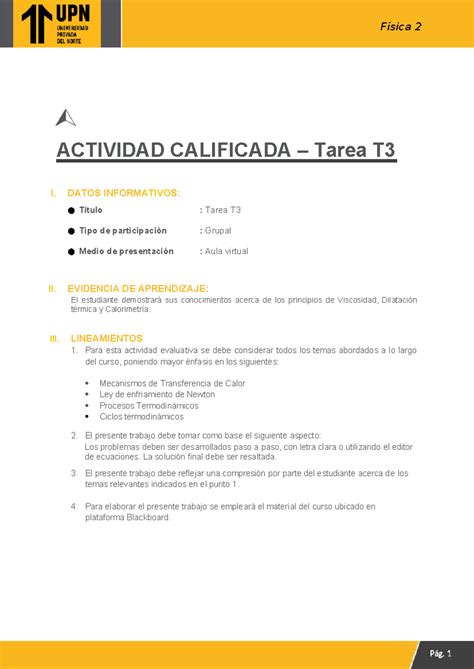 Fisi Laboratorio De Fisica Actividad Calificada Tarea T I Datos