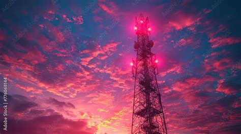 The 5g Communication Tower Transmits Telecommunication Signals