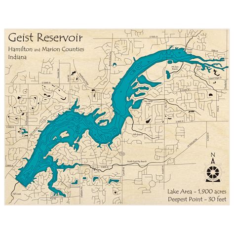 Geist Reservoir 3d Custom Wood Map Lake Art Llc