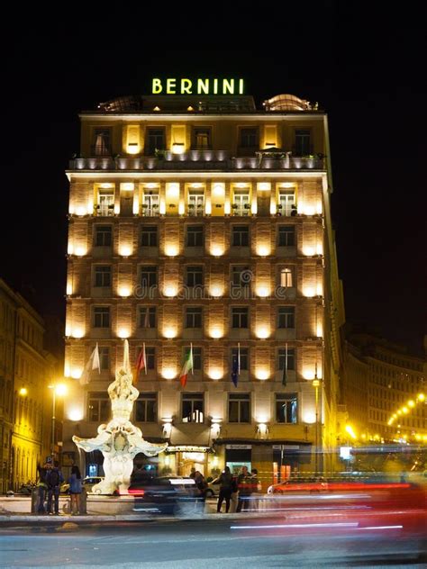 Italy Rome Hotel Bernini At Night From Across The Street Editorial