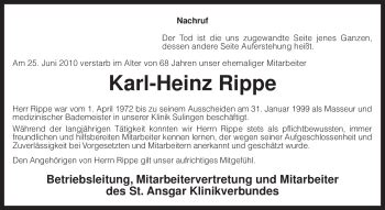 Traueranzeigen Von Karl Heinz Rippe Trauer Kreiszeitung De