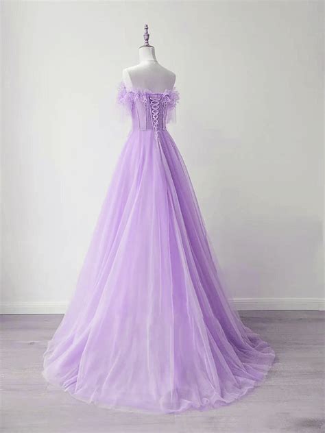 Light Purple A-line Sweetheart Tulle Formal Dress, Light Purple Long P ...