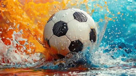 Soccer Ball Splashing Into Water Premium AI Generated Image