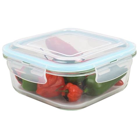 40 Oz Square Borosilicate Glass Food Storage Container With Leak Proof And Air Tight Plastic