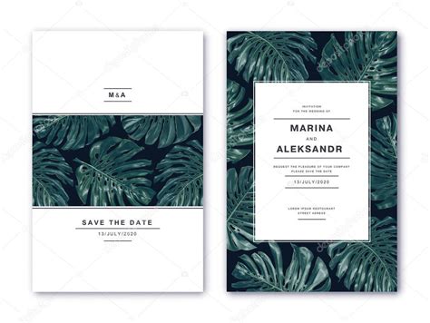 Plantilla de diseño con hojas de monstera Tarjeta de invitación de