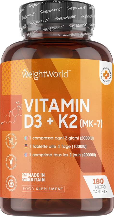 Bol WeightWorld Vitamine D3 K2 4000 IU 180 Micro Tabletten