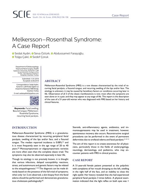 Pdf Melkersson Rosenthal Syndrome A Case Report