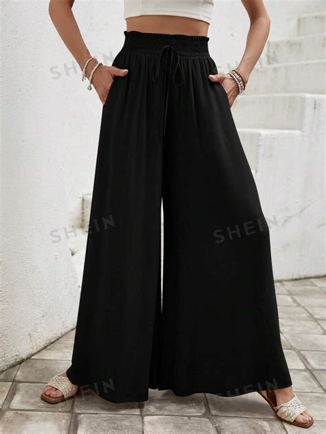 SHEIN LUNE Paperbag Waist Wide Leg Pants SHEIN USA